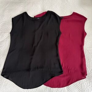 Elegant Sheer Black and Burgundy Sleeveless Tops - Set of 2 Medium